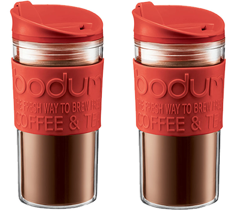 2 darabos szett, dupla falú, műanyag utazó bögre, 35 cl – piros szín – Bodum