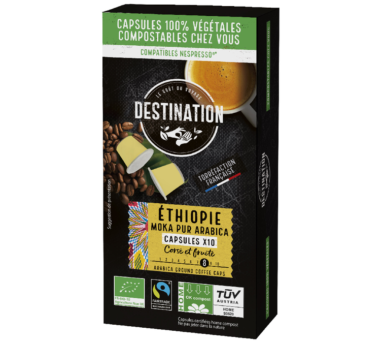 10 Nespresso*-compatible Original Moka Awasas Bio capsules - Fairtrade/Max Havelaar - DESTINATION
