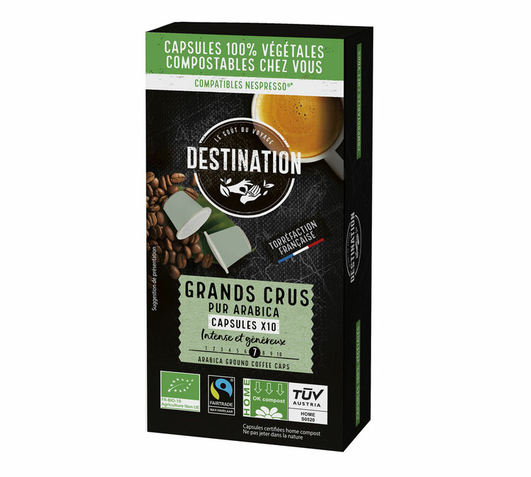 10 capsule compatibili con Nespresso* Original, linea Grands Crus Bio – Fairtrade/Max Havelaar – DESTINATION