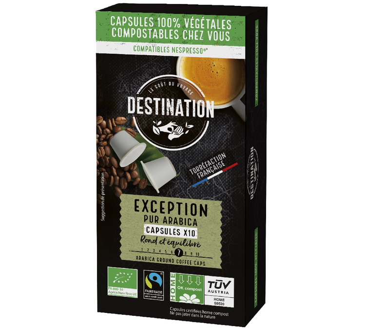 10 Nespresso*-compatible organic capsules – Fairtrade/Max Havelaar – DESTINATION