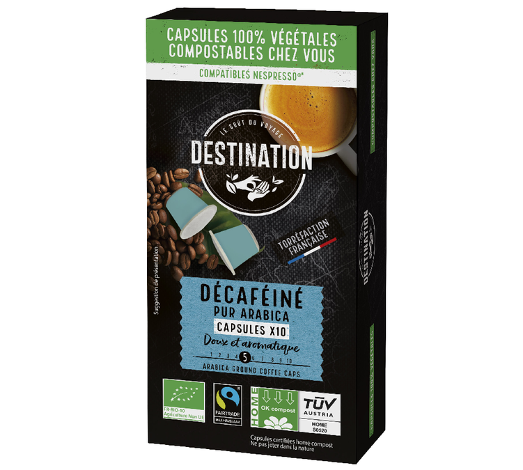 10 Nespresso*-compatible Original BIO Decaffeinated Mild capsules - DESTINATION