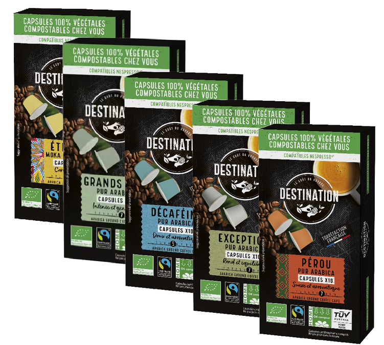 Pack découverte 50 capsules compatibles Nespresso* Original - Fairtrade/Max Havelaar/ BIO - DESTINATION