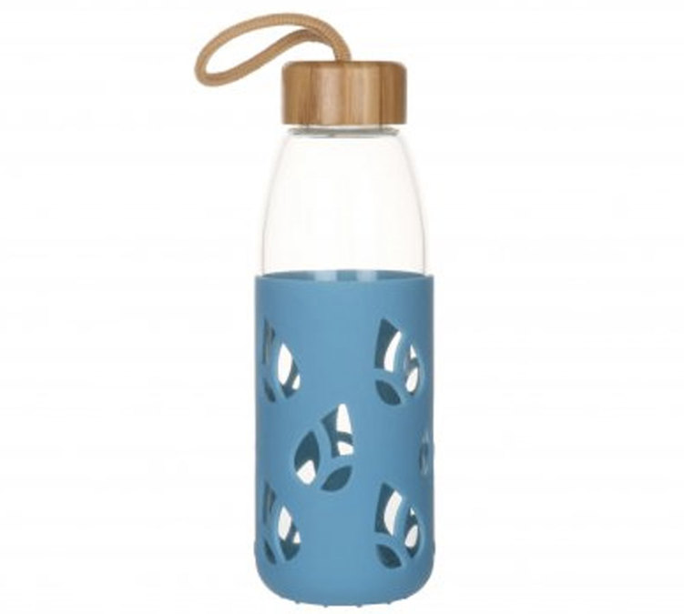 Blaue Trinkflasche aus Glas und Silikon, 55 cl – PEBBLY