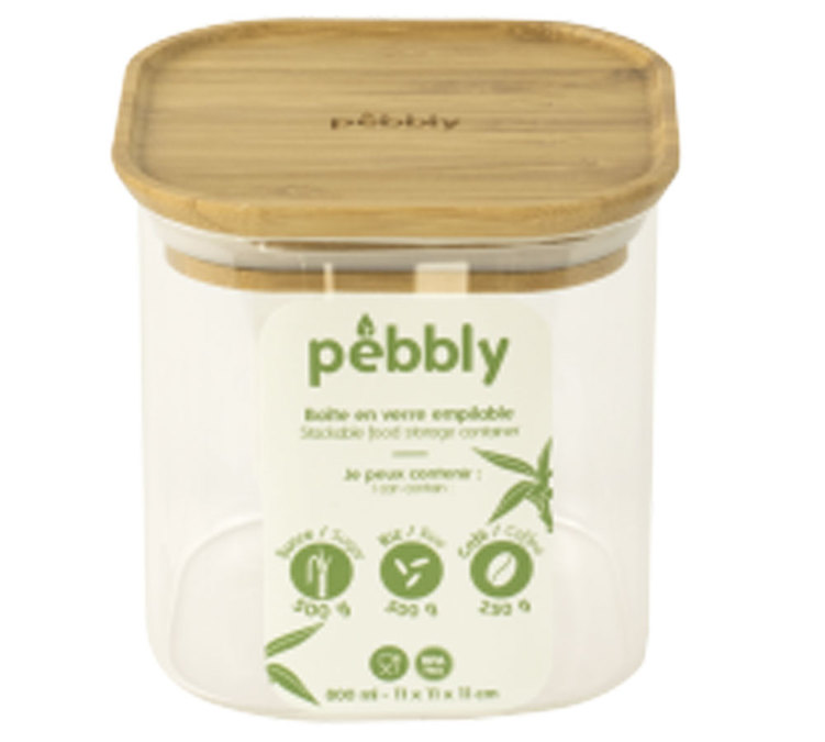 Kvadratinė maisto laikymo dėžutė – stiklinė ir iš bambuko, 800 ml – „PEBBLY“
