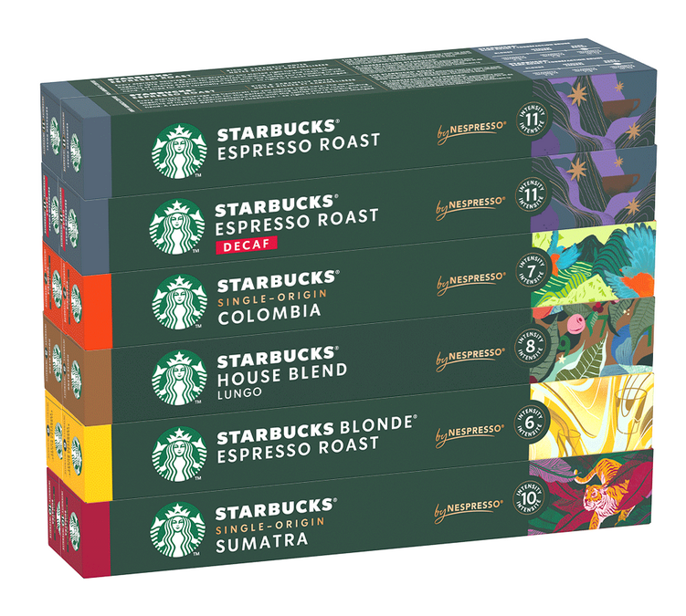 „STARBUCKS“ kapsulių rinkinys – 120 kapsulių, skirtų „Nespresso* Original“ kavos aparatusiems.