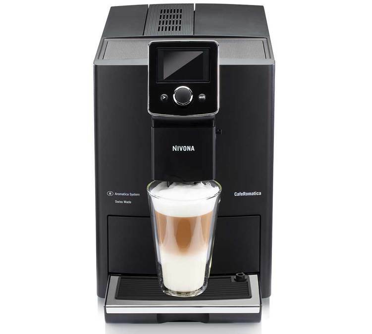 NIVONA CafeRomatica 820, schwarze Espressomaschine mit Mahlwerk.
