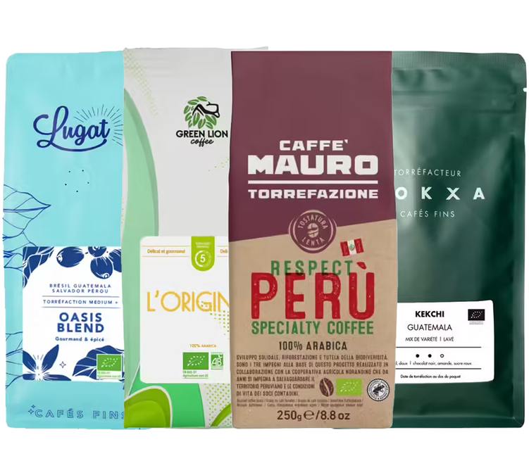 4 x 250g – Café em grão – Embalagem de degustação, produto biológico torrado na Europa.