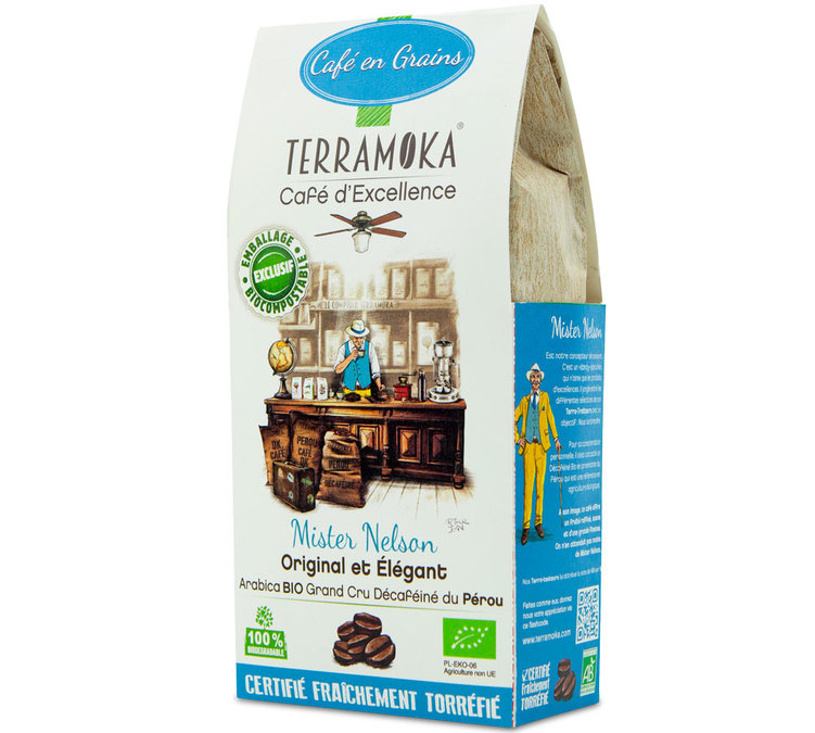 200 g – Café em grão – Mister Nelson Peru – Descafeinado Biológico – TERRAMOKA
