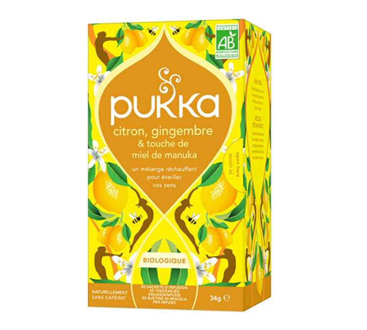 Bio-Zitronen-, Ingwer- und Manuka-Honig-Tee – 20 Teebeutel – PUKKA