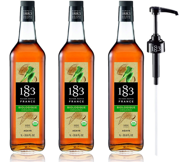 Lote 3: Xaropes de agave biológicos para uso profissional – Garrafa de vidro de 3 x 1 L + bomba dosificadora – 1883 ROUTIN.