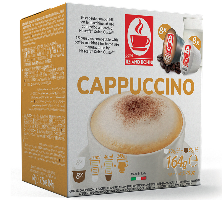 16 Kapseln, kompatibel mit Nescafé* Dolce Gusto* Cappuccino Classico – CAFFE BONINI