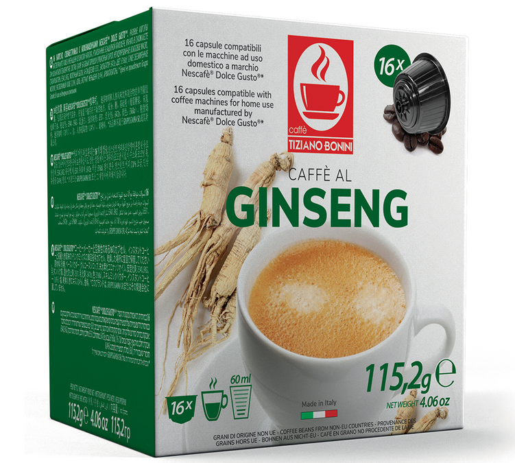 16 капсула, компатибилне са апаратима Nescafé* Dolce Gusto* – жен-шен, CAFFE BONINI.