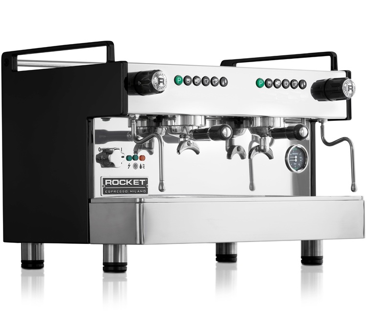 Професионална еспресо машина Rocket Espresso Boxer, црна боја, са две групе.