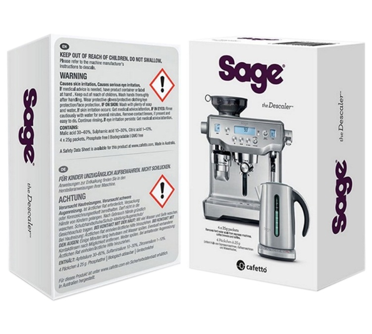 Универсален препарат за отстраняване на котлен камък – SAGE – за кафемашини еспресо и чайници, 250 мл.
