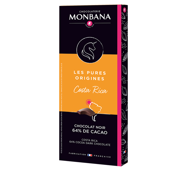 Tableta de chocolate negro con 64% de cacao de Costa Rica, 100 g - MONBANA.