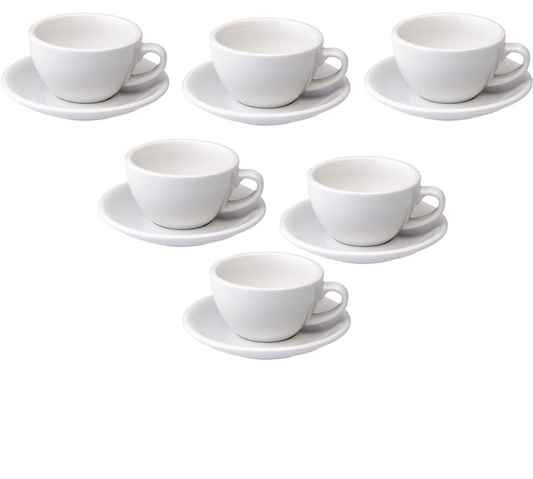 6 Cappuccino-Tassen und dazugehörige Untertassen, 20 cl, weiß – Loveramics