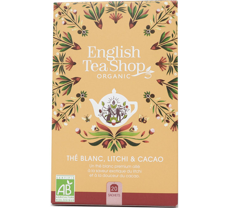 Organic White Tea, Lychee and Cocoa Flavor - 20 tea bags - ENGLISH TEA SHOP
