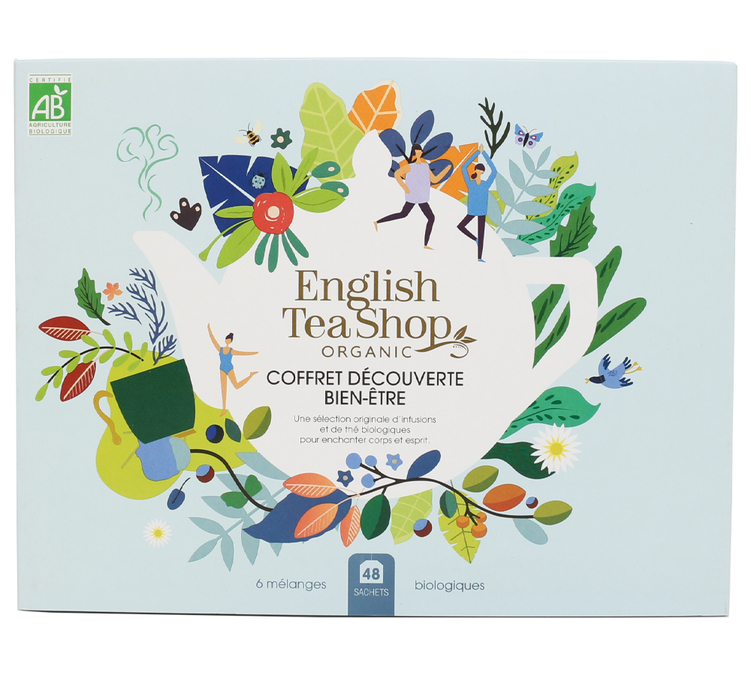 Bio teák és gyógynövényteák ízelítő csomag – 6 doboz, dobozonként 8 filteres tasak – ENGLISH TEA SHOP