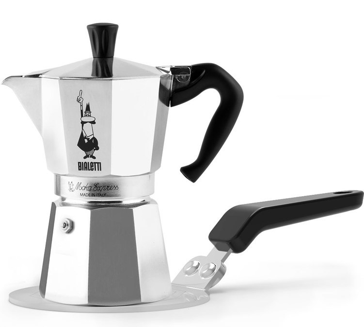 Talijanska moka kavijarka – Moka Express – za 3 šalice / 150 ml + adapter za indukcijsku ploču – BIALETTI