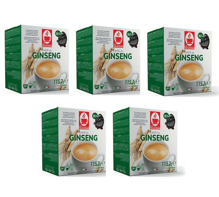 80 kapsulių, suderinamų su „Nescafé* Dolce Gusto*“ kavos aparatais – „CAFFE BONINI“ ženklas, su ženkšeniu.