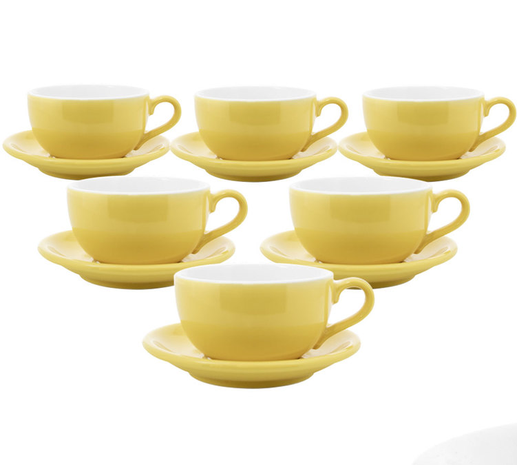 6 tazas y platillos amarillos, 19 cl, diseño Origami.