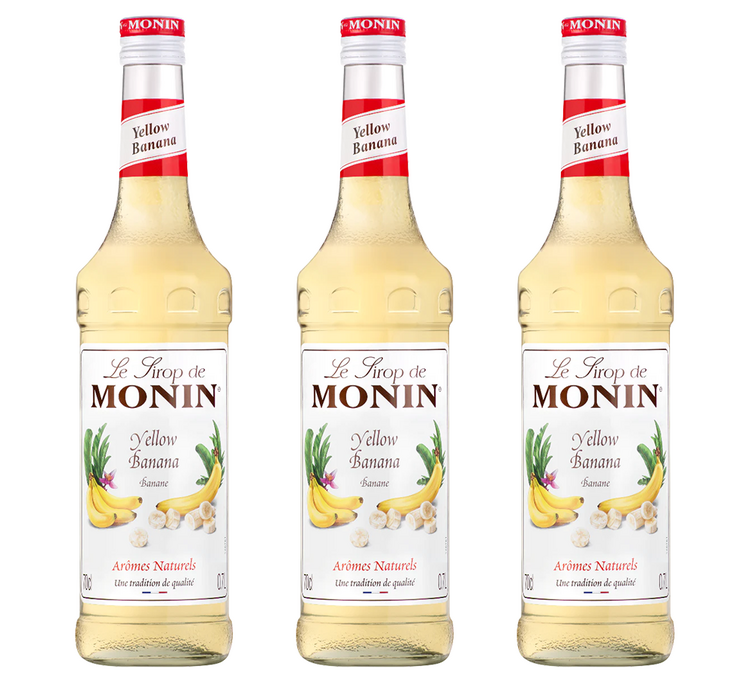 Conjunto de 3 xaropes + bomba doseadora – Banana Amarela – 3 x 70 cl.