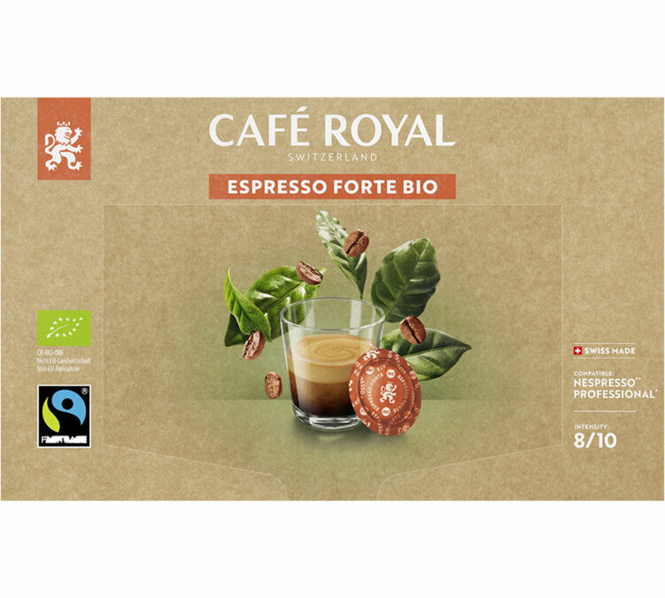 50 Nespresso®-compatible Bio Espresso Forte capsules – Fairtrade – CAFE ROYAL Office Pads.